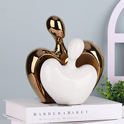 Dovdov Ceramic Love Statue, Male And Female Couple Embracing Sculpture, White And Gold Home Decor, Wedding For Parents, Love Sign Figurines On The Shelf In The Living Room, 2-Piece Set #TOP3