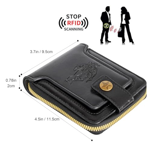 Black PU Leather Wallet for Men – RFID Blocking Bifold with 7 Card Slots, Large Bill Compartment, 2 Zipper Pockets & Fold-Out ID Window – Slim Travel Wallet2