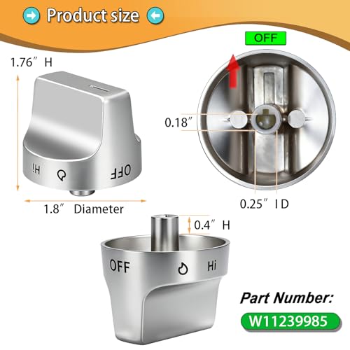 Image of Upgraded Metal W11239985 Knobs,Compatible Whirlpool Stove knobs Replacements Gas Range Burner Control Knobs with Models WFG525S0HD0 WFG535S0JS0 WFG550S0HV0 WFG525S0JS0 WFG535S0LS0