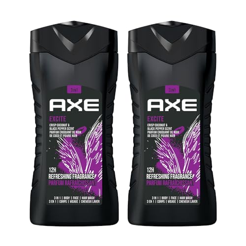 Image of AXE Excite 3-in-1 Body, Face & Hair Wash | Crisp Coconut & Black Pepper Scent | 12H Refreshing Fragrance |Combo of 2| 250 ml Each