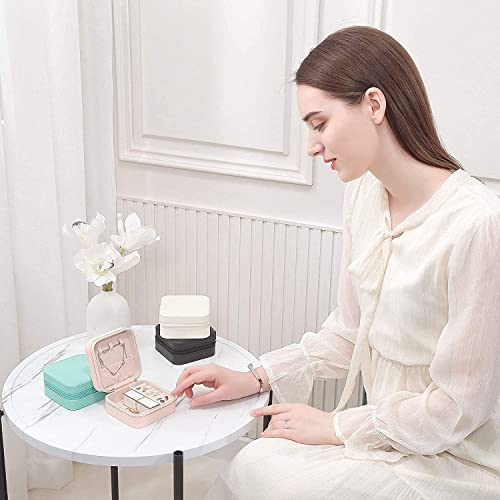 YouBella Jewellery Organiser PU Leather Zipper Portable Storage Box Case with Dividers Container for Rings, Earrings, Necklace Home Organizer, Pink (Black), Onesize, Faux Leather