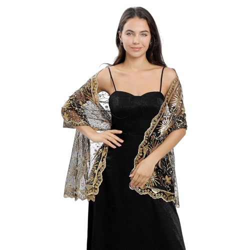 Sequin Lace Shawl Wrap, Evening Formal Sheer Shawls for Women Dressy Cover Up, Girls Wraps and Shawls4
