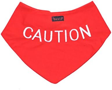 Dexil Caution Red Dog Bandana Quality Personalised Embroidered Message Neck Scarf Fashion Accessory Prevents Accidents by Warning Others of Your Dog in Advance