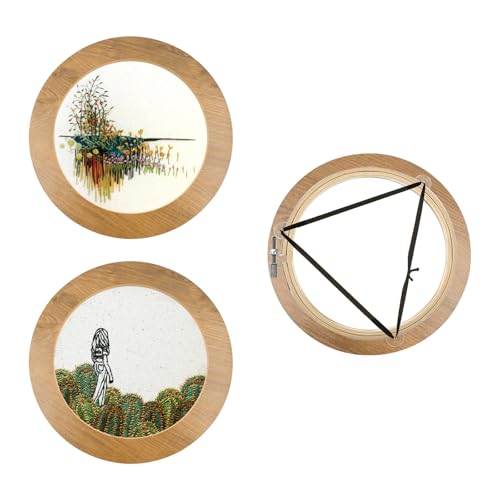 3 Sets Embroidery Display Frame with Bamboo Hoops, 6 Inch Round Wall Mounted Embroidery Hoop Frame for Finished Cross Stitch, Needlework, DIY Art Craft Sewing Decoration, Assembly Required