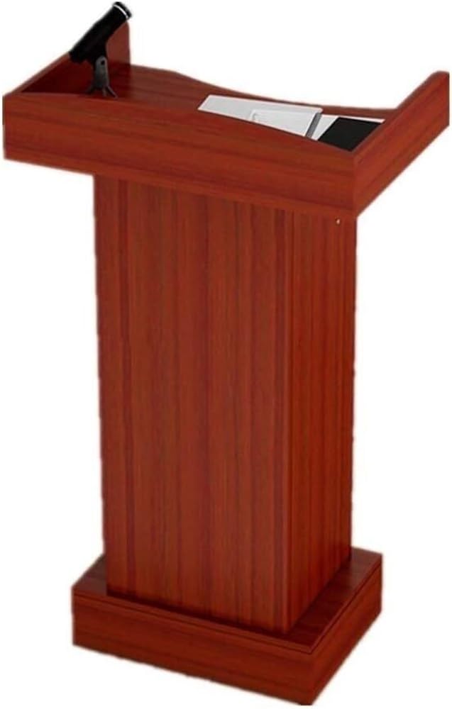 Classic Podium Stand with Drawer and Open Storage Floor Standing Lectern Wide Countertop Presentation Speaking Lectern for Church School and Business Conferences(Brown)