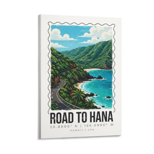 Affiche Road to Hana aquarelle art mural vintage pour une decoration esthetique de chambre