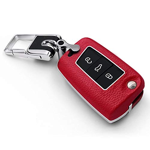 HEZHOUJI Coque de clé de Voiture, Housse de clé, étui de clé de Voiture en Cuir, pour Volkswagen Polo Langyi Tiguan Lingdu Boucle Exploration Yue Tuang Golf ,H