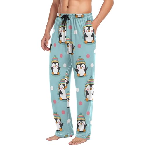 Mens Pajama Pants Cute Penguins with Colorful Hats Soft Lounge Sleep Pant with Pockets Sleepwear PJ Bottoms for Men3