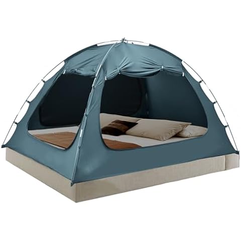 Meulbaty Bed Tent for Full Size Bed, 3-Door Canopy with 80% Blackout & Breathable Mesh, Portable Private Sleeping Tent for Adults, Kids - Easy Setup Bedroom Privacy & Nap Space (Lake Blue) Cover