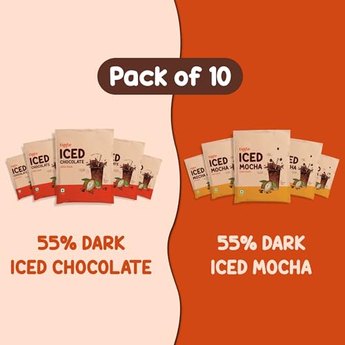 Image of Tiggle Assorted Iced Chocolate Mix - Summer Special (5 Sachets Each) | 55% Dark & Mocha | Cold Chocolate Powder for Milkshakes | Smooth & Chocolatey | No Refined Sugar | Best Served Cold in 10 Seconds