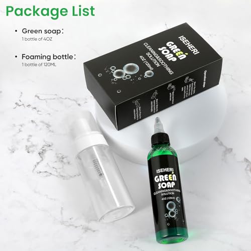 iseheri Ultra Concentrated Green Soap Tattoo 4OZ with Foaming Bottle 120ml, Green Soap Tattoo Supplies for Tattoos Piercings, Clean Skin Equipment - Thumbnail 2
