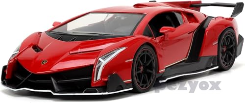Image of Diecast Car for Lambo Veneno Model Car 1 /24 Scale Sports Toy Vehicle Door Can be Opened Toy Car Front Wheel Steerable (red)