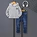 Asbabiy Boys' 2 Piece Outfit: Classic Hooded Sweatshirt with Rib - Knit Cuffs/Hem & Denim Jeans with Pockets Set, 4-8Y (Gray-B,5Y(40-42IN))