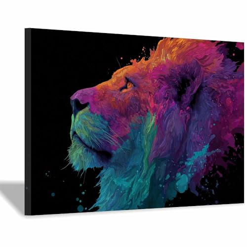 Toile lion abstrait pour raviver un mur blanc triste déco salon moderne colorée 40x60cm encadrée