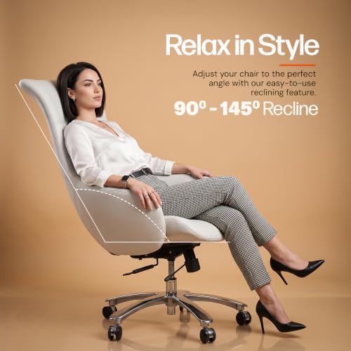 Image of DROGO Calista Ergonomic Office Chair for Work & Home with Premium Vegan Leather | Executive Boss Chair with 5 Cm Seat Depth Adjustment | 3-Point Tilt Recline Lock | Heavy Duty Metal Base (Beige)