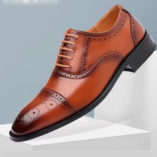 Men's Dress Oxford Shoes Men Lace Up Square Toe Brogue Cap Toe Leather Formal Shoes Oxford Shoes Slip Resistant Anti-slip Block Heel Business Shoes2