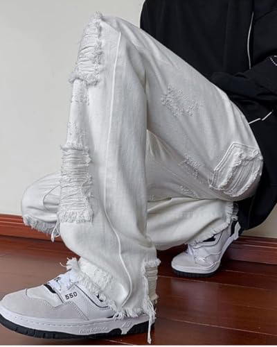 Men's Loose Ripped Raw Edge Fashionable Casual Comfortable Stretch Flared Jeans2