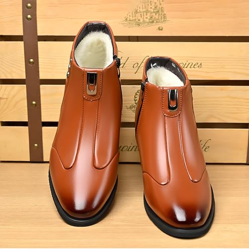 Winter New Men's Leather Booties Fashion Trendy British Pointed Toe Plush Lined Warm Short Booties For Business Casual Occasions3