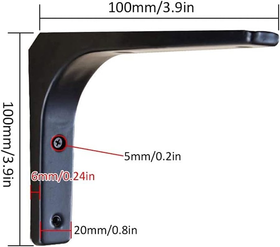Zanotva 4pcs Black Shelf Brackets, Modern Decorative Brackets, L Shape Brackets for Shelves, for Bookshelf Wall and Garden Shelf, with Hardware(100x100mm/3.9x3.9in)