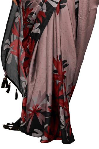 Image of MIRCHI FASHION Women Saree | Chiffon Rhinestone Embellished Floral Printed Office Sari with Blouse