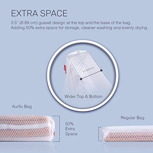 Aurflo Mesh Laundry Bag-Set Of 3 Medium Heavy Duty Net With Zipper Lock, Color Coding And Hanging Loop-Safe Wash And Organizer For Travel, Lingerie, Gloves, Socks, Yoga Pants, Bra, Jeans, Sweater #TOP5