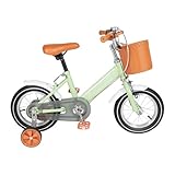 BJTDLLX Vélo pour enfants de 12 pouces avec panier avant et roues stabilisatrices, vélo pour fille et garçon de 2 à 4 ans, vélo d'extérieur à 3 roues vélo d'apprentissage, hauteur réglable de 60 à 70