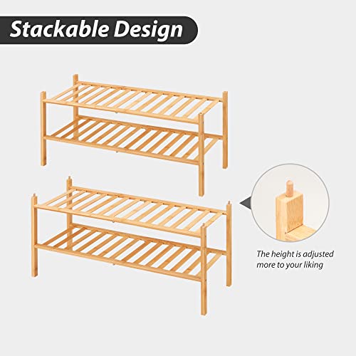 Candockway 3-Tier Free Standing Shoe Racks, Stackable Shoe Organizer For Entryway, Bamboo Shoe Rack For Closet, Multifunctional Shoe Shelf For Balcony Bathroom Living Room And Hallway #TOP3