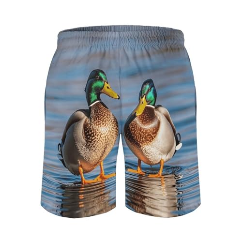 Two Mallard Ducks Mens Swim Trunks Quick Dry Hawaii Bathing Suit Board Shorts with Mesh Lining-3