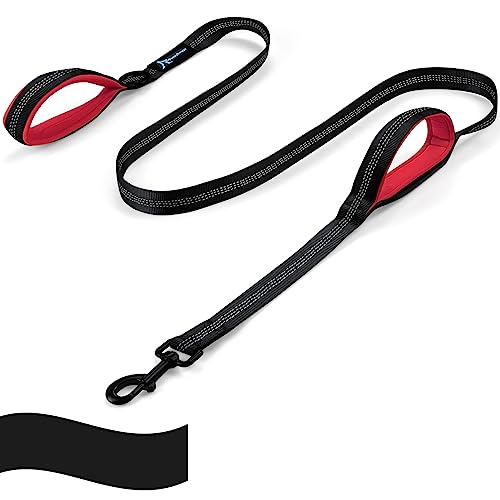 Image of Dog Leash for Large Medium Dogs - 6 ft Reflective Stitching Pet Leash with 2 Traffic Padded Handles - Black 1 Pack
