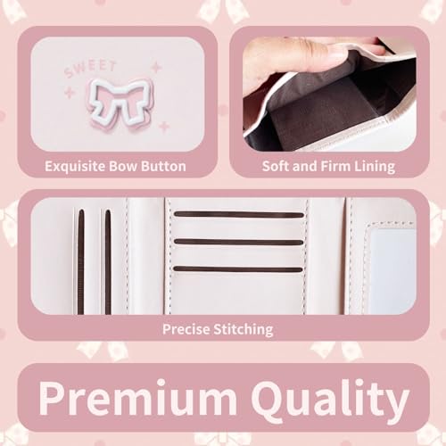 Image of Girls Wallet Cute Bow Coquette Small Kawaii for Women Aesthetic ID Window for Ladies (Pink White Bow)