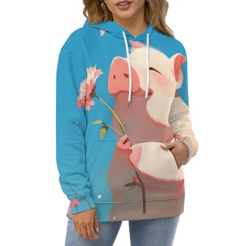 Sweatshirt Cochon Mignon Fleur pullover manches longues de taille S unisexe - 2