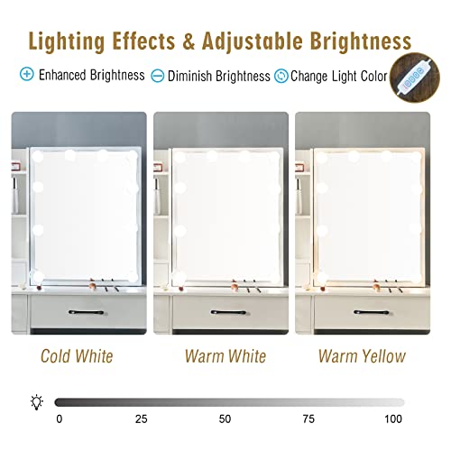 Makeup Vanity With Lights And Drawers，10Pcs Hollywood Bulbs 3 Lighting Modes Vanity Desk With 6 Storage Drawers, Dressing Table Set With White And Warm Lights For Girls And Mother's Day #TOP5