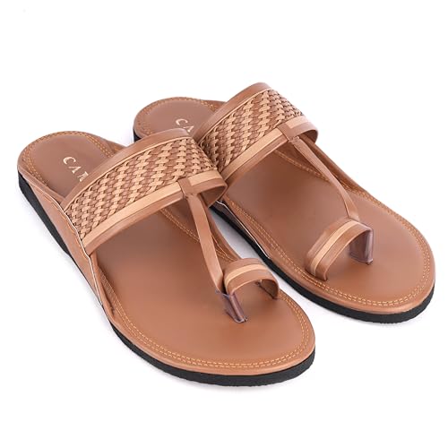 Image of CANVI Stylish Fancy & Comfortable Men's Kolhapuri Chappal Sandal Slipper for Men Stylish Faux Leather Men's Kolhapuri Slippers Thong Sandals for Men Stylish & Comfortable