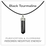 Raw Black Tourmaline Crystal Healing Pendant Necklace –Protection Negative Energy Cleanser Natural Stress Aid Soothe Mind Emotions - Authentic Stone on Silver Plated 18