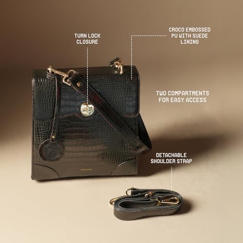 Image of Theater Peggy Satchel Bag for Women | Vintage Structured Crossbody Handbag | Faux Leather Panel with Turn Lock Closure | Classic Medium Shoulder Purse