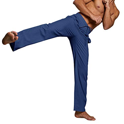 Image of PASLTER Mens Cotton Linen Pants Casual Summer Beach Pants Dress Trousers | Loose Fit, Elastic Drawstring Waist, Lightweight, Straight-Legs, Slacks, Yoga, Work, Vacation, Quick Dry