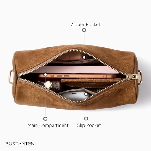 Image of BOSTANTEN Shoulder Bag for Women Suede Leather Crossbody Purse with 2 Strap