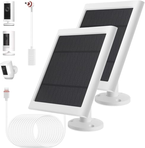 IP65 Solar Panel Outdoor for Ring Cameras (White 2P) Spotlight Cam Plus/Pro Stick Up Cam/Pro Wireless Outdoor with 10FT/3M Long Cable Dustproof Waterproof