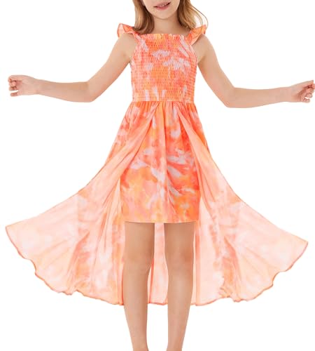IBAKOM Girl's Sleeveless Formal Dress – Ruffle Smocked Flower Bud Skirt For Prom, Homecoming, Pageant