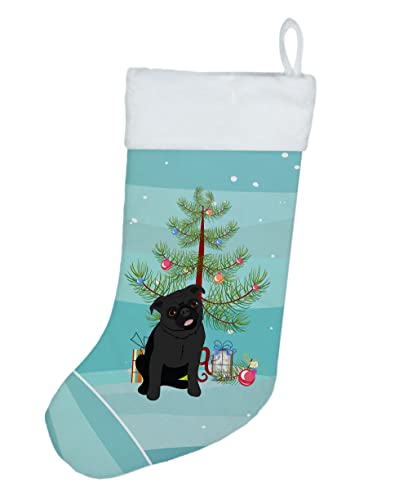Caroline's Treasures WDK3132CS Pug Black #1 Christmas Christmas Stocking Fireplace Hanging Stockings Christmas Season Party Decor Family Holiday Decorations