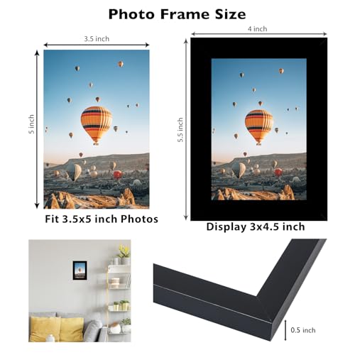 Image of JCJMY 3.5x5 Picture Frame Black for Wall or Tabletop, 3.5 x 5 Wall Gallery Poster Photo Frame with Shatter Resistant Plexiglass, Black