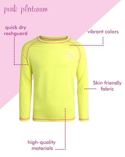 Image of Pink Platinum Girls Rash Guard - UPF 50+ Sun Protection Quick Dry Summer Long Sleeve Swim Shirt Rash Guard for Girls