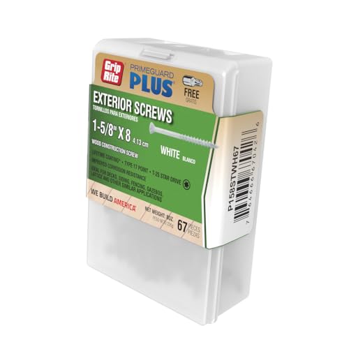Grip-Rite PrimeGuard Plus Tornillos para Deck Premium para Proyectos al Aire Libre - Cabeza Bugle - Sistema T-25 Estrella - Tornillos para Madera de Rosca Gruesa - 9 x 2-1/2" - Caja con 40 Piezas - Blanco - P212STWH40 miniatura 2