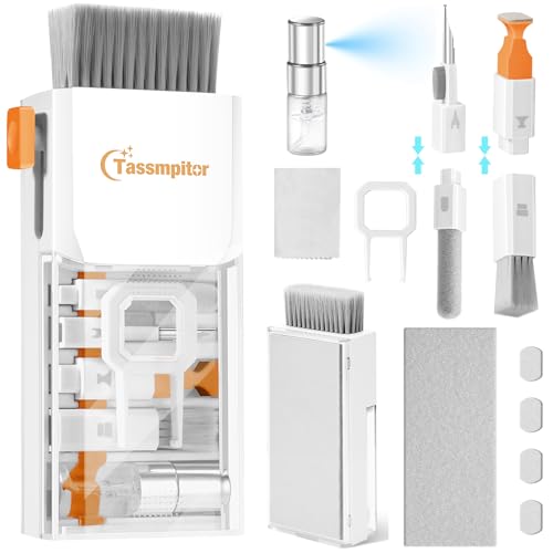 Tassmpitor Laptop Cleaning Kit, All in 1 Keyboard Cleaning kit for MacBook iPad iPhone, Compact Keyboard Cleaner with Brush and Spray for Tablet, Airpods, Earbud, Computer Screen, PC Monitor, White
