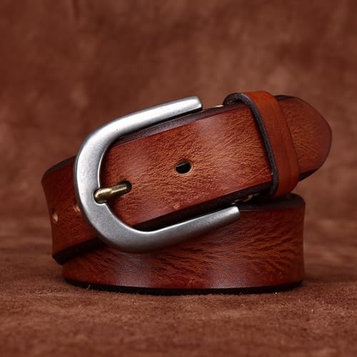 Mens Womens Distressed Belt Genuine Cowhide Leather Handcrafted Waist Strap with Stainless Steel Buckle 38mm Wide3