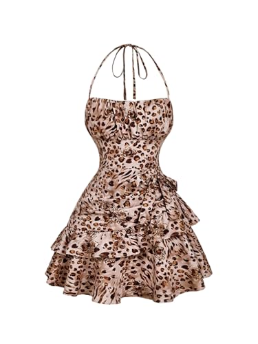 Image of Floerns Women's Floral Halter Ruffle Tiered Cute Summer Mini Dress Milkmaid Vacation Sundress