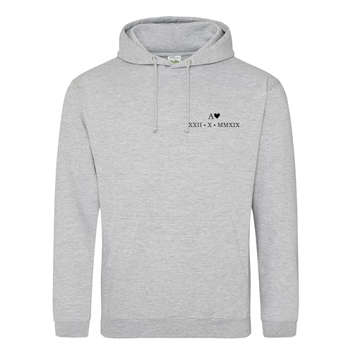 Image of Purple Print House Personalised Couples Hoodies Roman Numerals Anniversary Date His and Her Initial Embroidered - Valentines Day Matching Gifts, M, Sport Grey