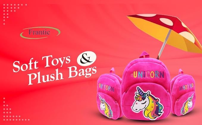 Image of Frantic Kids Velvet School Bag soft plush standard Backpack Baby Girl Preschool Mini Travel Bags Baby Girl & Baby Boy & Toddlers Picnic Carry Travelling Bags (2-5 Years)