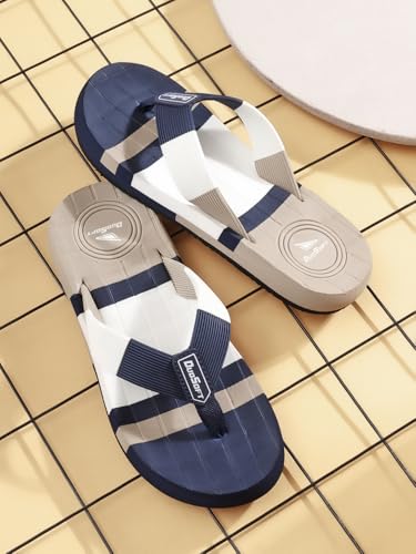 Image of Duosoft Men's Flip Flops, Navy Blue & Beige, Anti-Skid Rubber Sole, Superior Shock Absorption, Strong Arch Support, Super Soft