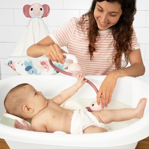 Image of Yookidoo Baby Bath Elephant Shower Head Gift Set - Includes Hooded Towel & Hanger - Control Water from 2 Elephant Trunk Knobs for Max Fun in Tub or Sink Newborns, Toddlers, Boys, Girls (Blush Pink)